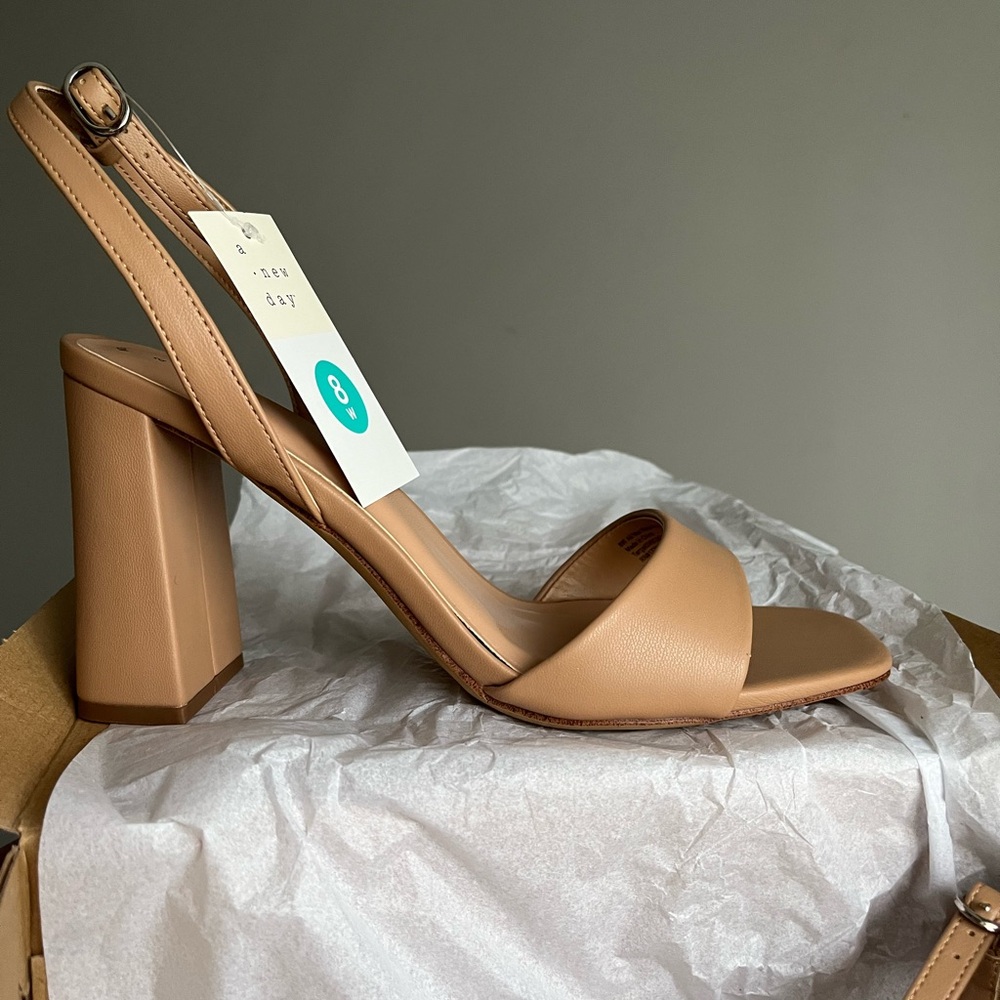 Nude Wide Foot Block Heels